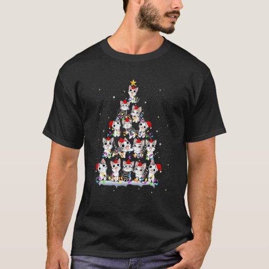 American Curl Cat Christmas Tree T-Shirt (Vorderseite)