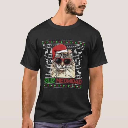 American Curl Cat Feliz Meowidad Funny Christmas T-Shirt (Vorderseite)