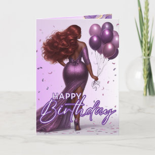 American Curvy Frauen Lila Glam Birthday Karte