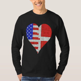 American Danish Flag Heart T-Shirt