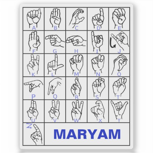 American Deaf Sign Language, ASL Alphabet Aufkleber (Vorderseite)