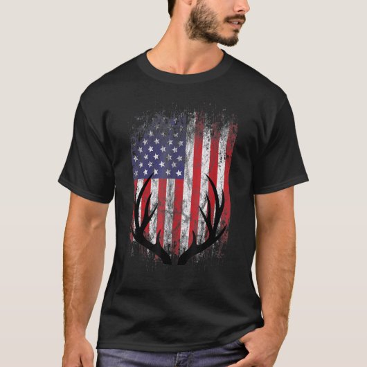 American Deer Hunter Patriotic USA Flag Men Wo T-Shirt (Vorderseite)