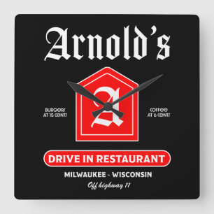 American Diner der 50er Jahre Quadratische Wanduhr