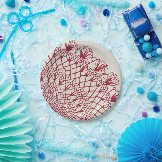 American Doily & Lace, 10, Red on Cream Pappteller (Party)