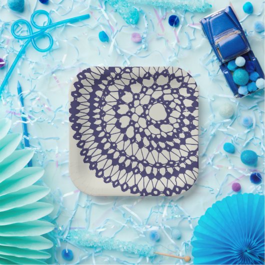 American Doily & Lace, 1, Blue On Cream Pappteller (Party)