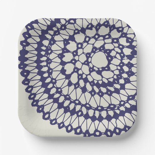 American Doily & Lace, 1, Blue On Cream Pappteller (Vorderseite)