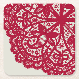 American Doily & Lace, 6, Red on Cream Paper Plate Rechteckiger Pappuntersetzer