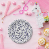 American Doily & Lace, 8, Cream on Blue Pappteller (Party)