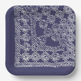 American Doily & Lace, Square Edge1, Cream on Blue Pappteller