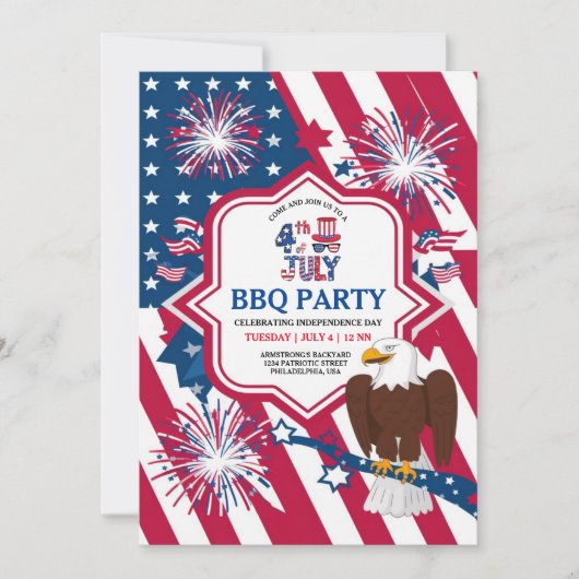 American Eagle 4. Juli Party zum Unabhängigkeitsta Einladung (Vorderseite)