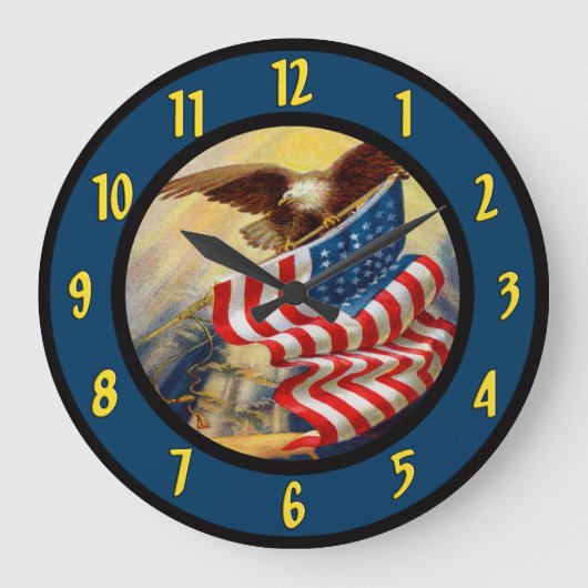 American Eagle Flag Wall Clock Große Wanduhr (Vorderseite)