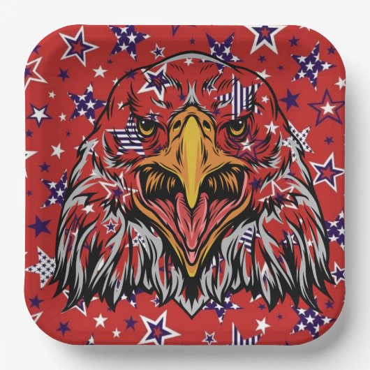 American Eagle mit Red Star Background Paper Plane Pappteller (Vorderseite)
