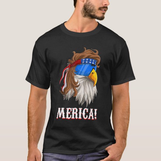 American Eagle Mullet Merica Amerikanische Unabhän T-Shirt (Vorderseite)