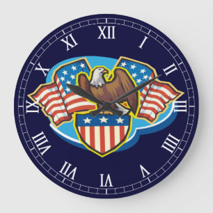 American Eagle Round Roman Numerals Clock Große Wanduhr