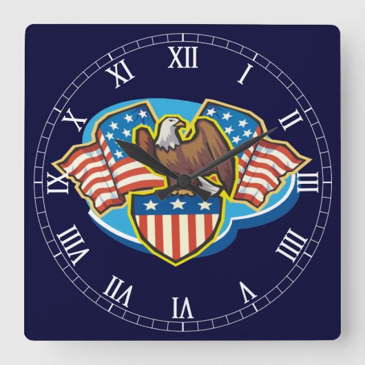 American Eagle Square Roman Numerals Clock Quadratische Wanduhr (Vorderseite)