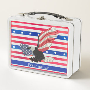 American Eagle USA Patriotische Sterne Streifen Metall Brotdose