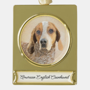 American English Coonhound Painting - Dog Art Banner-Ornament Gold