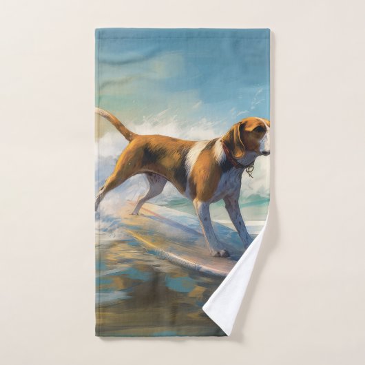American English Foxhound Beach Surfing Painting Badhandtuch Set (Handtuch)