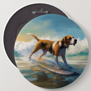 American English Foxhound Beach Surfing Painting Button