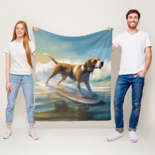 American English Foxhound Beach Surfing Painting Fleecedecke