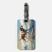 American English Foxhound Beach Surfing Painting Gepäckanhänger (Rückseite vertikal)