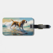 American English Foxhound Beach Surfing Painting Gepäckanhänger (Rückseite horizontal)