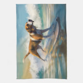 American English Foxhound Beach Surfing Painting Geschirrtuch (Vertikal)