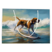American English Foxhound Beach Surfing Painting Große Geschenktüte (Rückseite)
