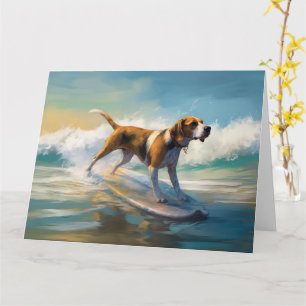 American English Foxhound Beach Surfing Painting Karte