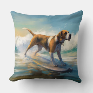 American English Foxhound Beach Surfing Painting Kissen