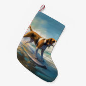 American English Foxhound Beach Surfing Painting Kleiner Weihnachtsstrumpf (Vorderansicht (hängend))