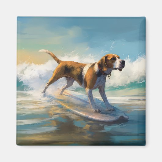 American English Foxhound Beach Surfing Painting Magnet (Vorne)
