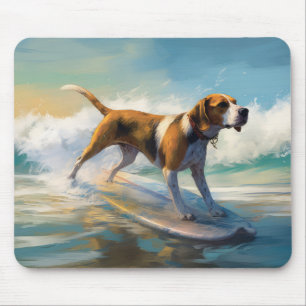 American English Foxhound Beach Surfing Painting Mousepad