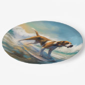 American English Foxhound Beach Surfing Painting Pappteller (Schrägansicht)