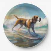 American English Foxhound Beach Surfing Painting Pappteller (Vorderseite)