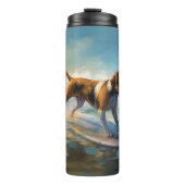 American English Foxhound Beach Surfing Painting Thermosbecher (Vorderseite)