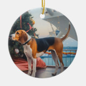 American English Foxhound Christmas Cruise Holiday Keramik Ornament (Vorne)