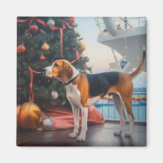 American English Foxhound Christmas Cruise Holiday Magnet (Vorne)