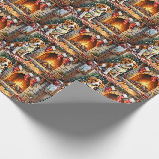 American English Foxhound Christmas Lights Geschenkpapier (Ecke)
