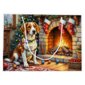 American English Foxhound Christmas Lights Große Geschenktüte (Rückseite)