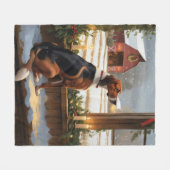 American English Foxhound Christmas Lights Holiday Fleecedecke (Vorderseite (Horizontal))