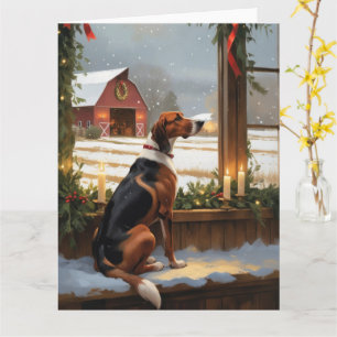 American English Foxhound Christmas Lights Holiday Karte