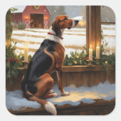 American English Foxhound Christmas Lights Holiday Quadratischer Aufkleber (Vorderseite)