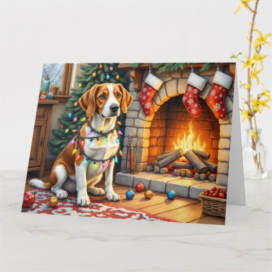 American English Foxhound Christmas Lights  Karte (Gelbe Blume)