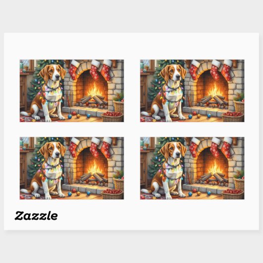 American English Foxhound Christmas Lights Rechteckiger Aufkleber (Blatt)