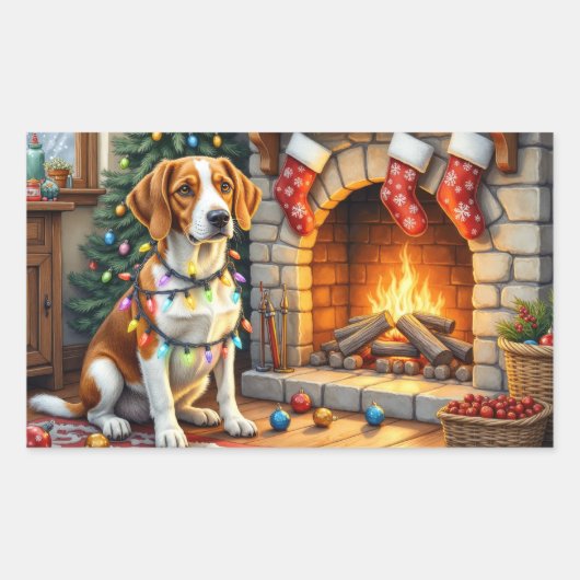 American English Foxhound Christmas Lights Rechteckiger Aufkleber (Vorderseite)