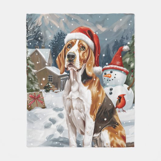 American English Foxhound Dog Winter Christmas Joy Fleecedecke (Vorderseite)