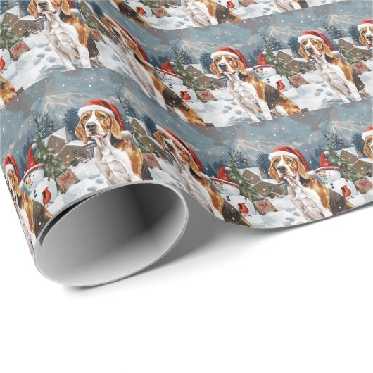 American English Foxhound Dog Winter Christmas Joy Geschenkpapier (Rolleneckpunkt)