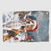 American English Foxhound Dog Winter Christmas Joy Golfhandtuch (Horizontal)