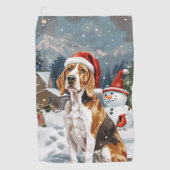 American English Foxhound Dog Winter Christmas Joy Golfhandtuch (Vorderseite)